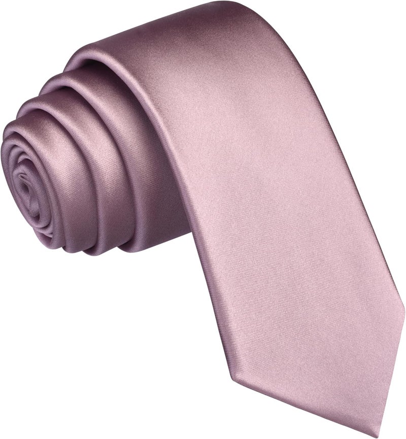 Branduce 2.4"（6cm） Mens Solid Skinny Satin Tie Pure Color Slim Necktie for Business and Wedding - Image 1